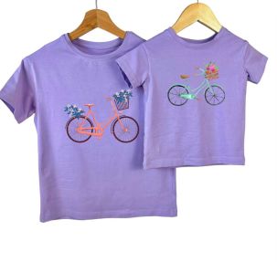 Комплект футболок для мамы и дочки "Велосипед акварель"