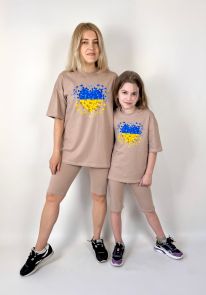 Комплект oversize для мами та доньки футболка + велосипедки "Україна серце"
