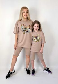 Комплект oversize для мамы и дочки футболка + велосипедки "Бабочка"