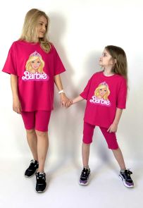 Комплект oversize для мамы и дочки футболка + велосипедки "Barbie" (портрет)