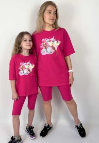 Комплект oversize для мамы и дочки футболка + велосипедки "Девушки на пляже"