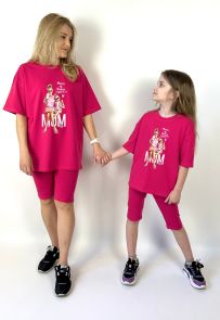 Комплект oversize для мамы и дочки футболка + велосипедки "Мама и дочка с шейкерами"