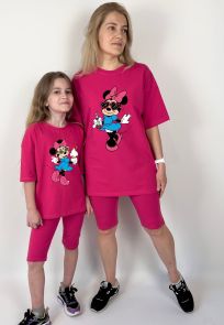 Комплект oversize для мамы и дочки футболка + велосипедки "Минни Маус"