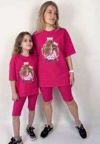 Комплект oversize для мамы и дочки футболка + велосипедки "Princess" 