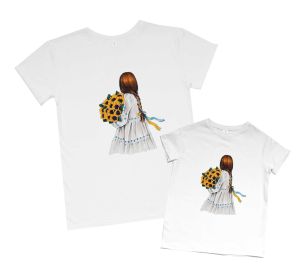 Набір футболок для мами та доньки "Українки" (дівчина з букетом соняшників)