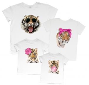 Набор футболок для папы, мамы и 2х дочек "Тигры на стиле"