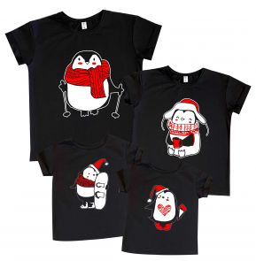 Набор новогодних футболок "Пингвины нарисованные" (чёрный)