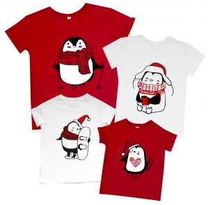 Набор новогодних футболок "Пингвины нарисованные" (комбо)
