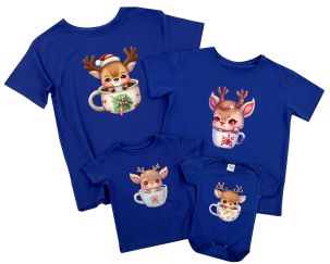 Набор новогодних семейных футболок "Олени в чашках"
