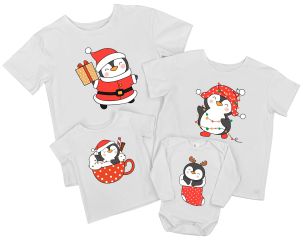 Набор новогодних семейных футболок "Семья пингвинов"