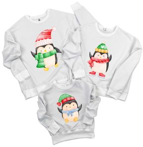 Набор новогодних свитшотов "Пингвины в шарфиках"