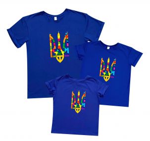 Набор патриотичных футболок Family look "Герб Украины разноцветный"