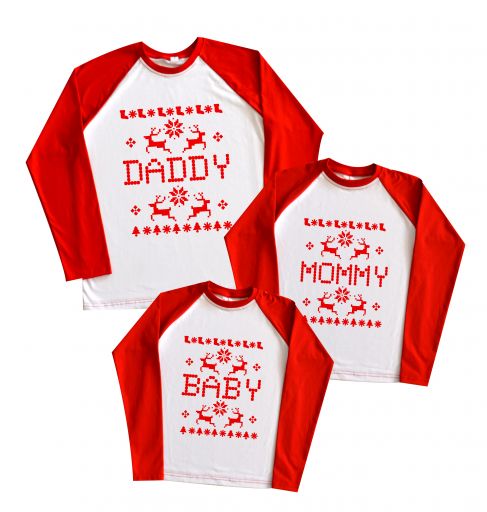 Набор регланов для молодой семьи "Daddy Mommy Baby новогодний узор"