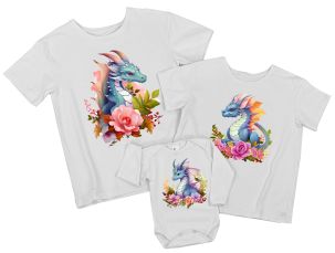 Набор семейных футболок Family look "Драконы в цветах"