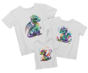 Набор семейных футболок Family look "Цветные драконы"