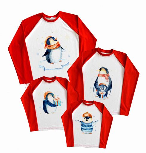 Набор регланов для новогоднего праздника "Пингвины на льдине, с подарком акварельные"