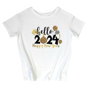 Новогодня футболка с принтом "Hello 2024" + глиттер