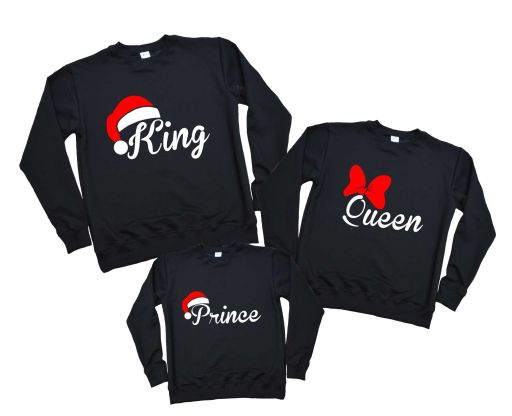 Новогодний семейный наряд свитшоты набором "King Queen Prince в колпаках"