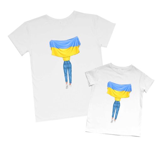 Пара футболок для мами та доньки "Дівчина з прапором України"
