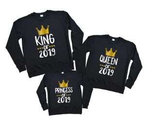 Кофты на всю семью с принтами Новый Год "King Queen Princess 2019"