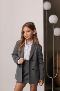 Школьный двубортный пиджак для девочки (серый)