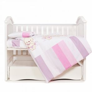 Сменная постель 3 эл розовая в кроватку детскую Twins Dolce Друзья зайчики 3060-D-002