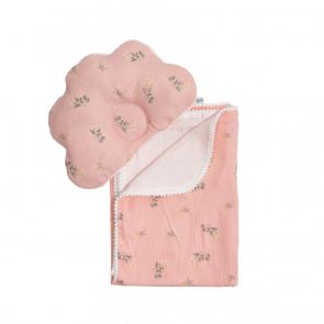 Плед и подушка ортопедическая Twins муслин маршмелоу 110х80 1411-TMPO-08F, pink/flower, розовый