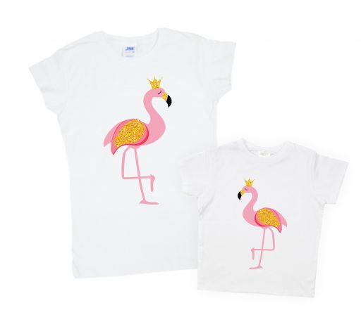 Комплект футболок family look мамы и дочки "Фламинго"