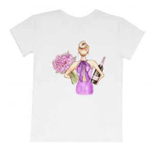 Женская футболка бойфренд "Девушка с букетом и шампанским"