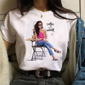 Женская футболка бойфренд "Девушка с кофе"