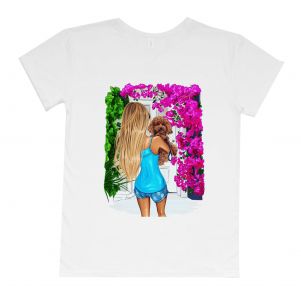 Женская футболка бойфренд "Девушка с собачкой"