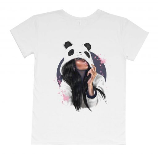 Женская футболка бойфренд "Девушка в капюшоне панда"
